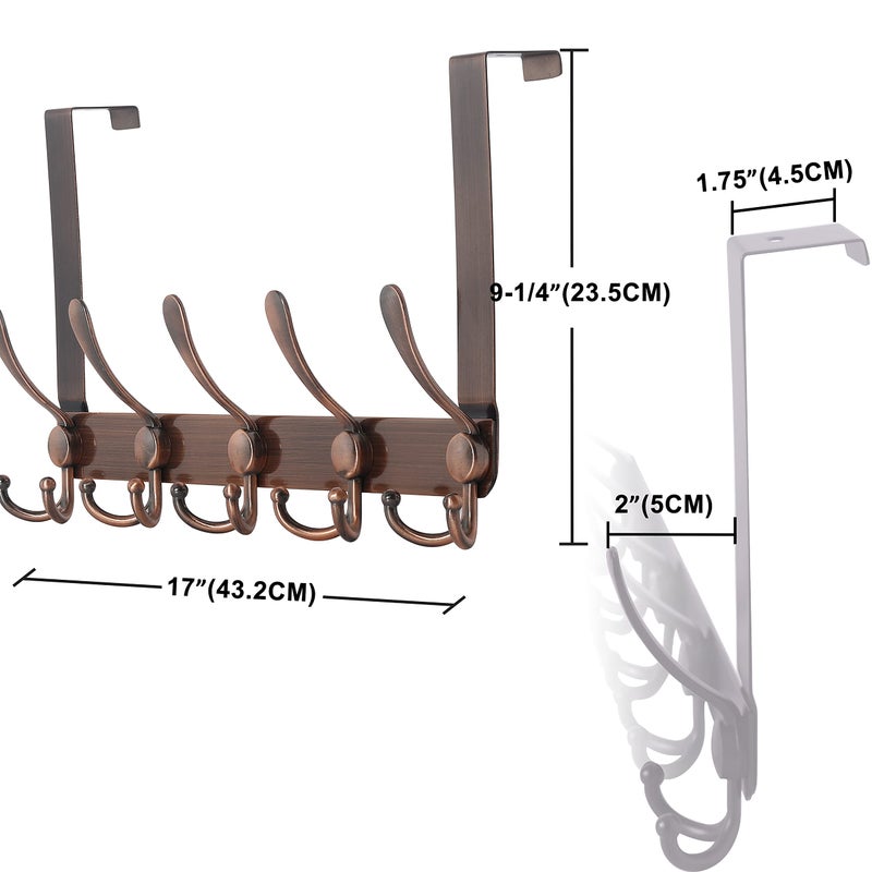 Dseap Over The Door Hook Hanger - Fits 1 3/8" to 1 3/4" Standard Doors | 5 Tri Hooks Heavy Duty Towel/Coat Rack | Door Organizer for Clothes, Jackets, Hats, Towels, Antique Copper - Image 2